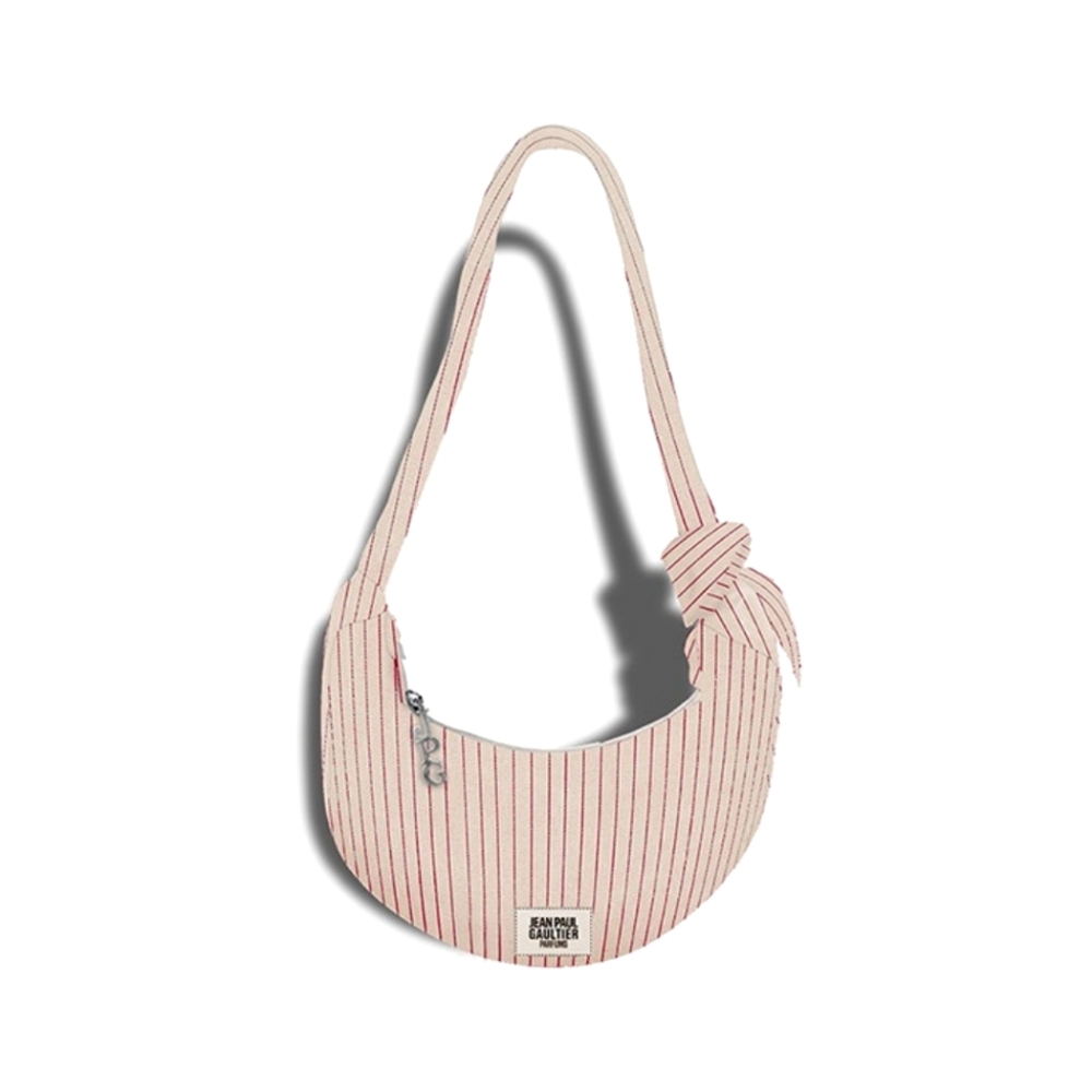 Jean Paul Gaultier Parfums Crescent Shaped Cream & Burgundy Pinstripe Handbag